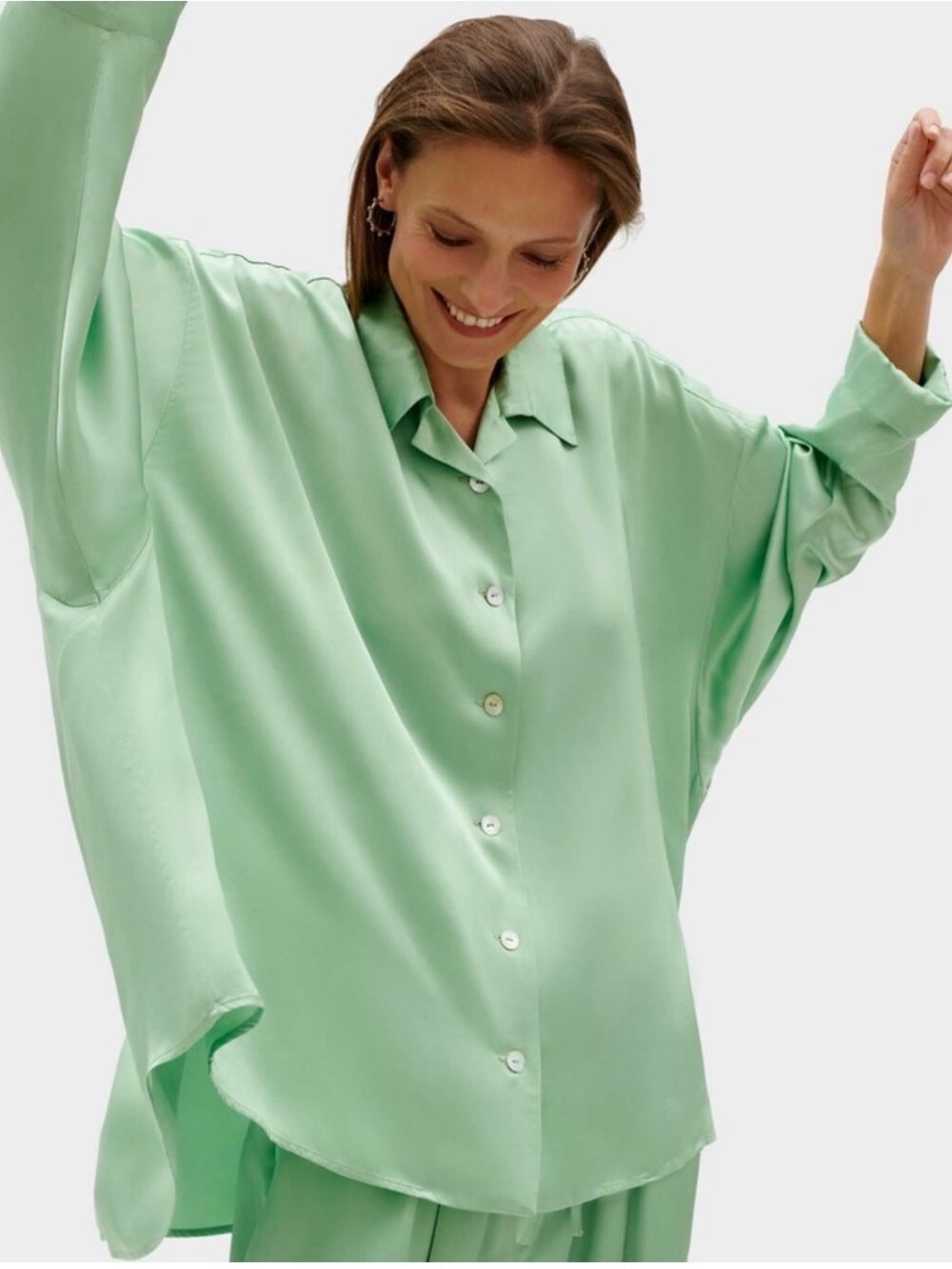 Sleeper Satin Pajama Set in Pale Mint - Picture 3 of 5